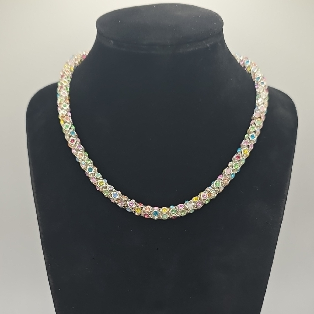 Swarovski Multicolor Crystal Silver Rope Necklace